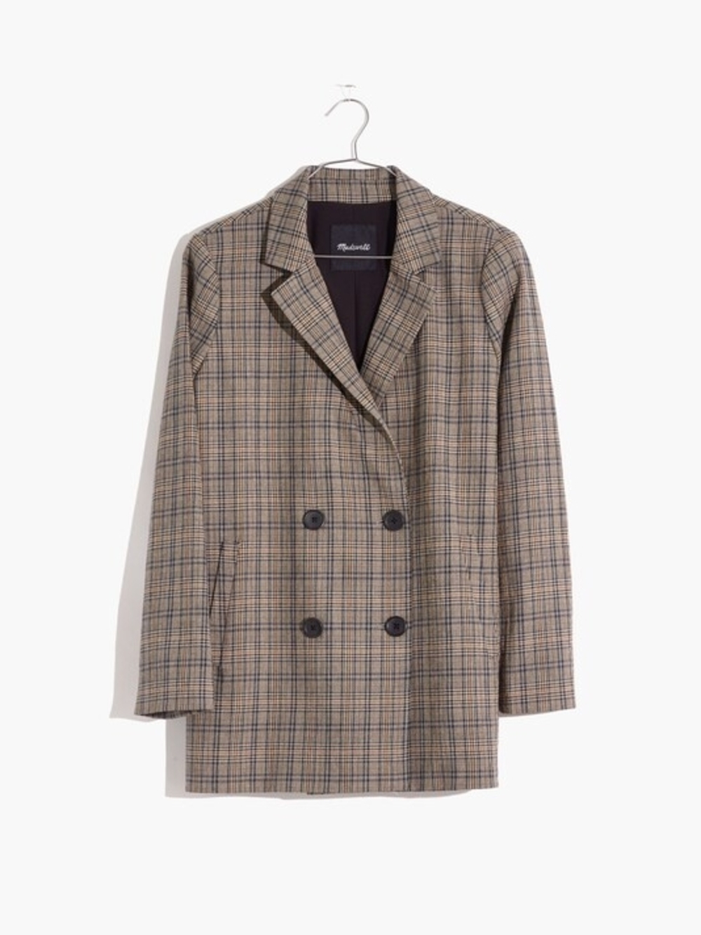 Madewell Caldwell Double-Breasted Blazer Miltmore Plaid Tan Brown Black Size XXL